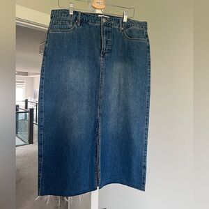 Mid-Rise Denim Midi Skirt